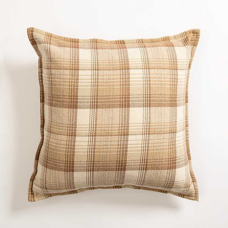 New! Tan and Cream Plaid Pillow | Kirkland's Home