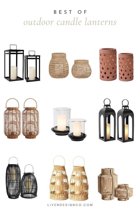 Outdoor candle lantern. Patio decor. Woven candle lantern. Black lanterns. Terracotta lantern. Wicker lantern. Glass lantern. 

#LTKSeasonal #LTKHome #LTKFindsUnder50