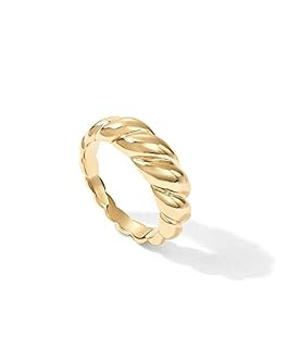 PAVOI 14K Yellow Gold Plated Croissant Dome Rings for Women - Trendy Twisted Braided Band - Chunk... | Amazon (US)