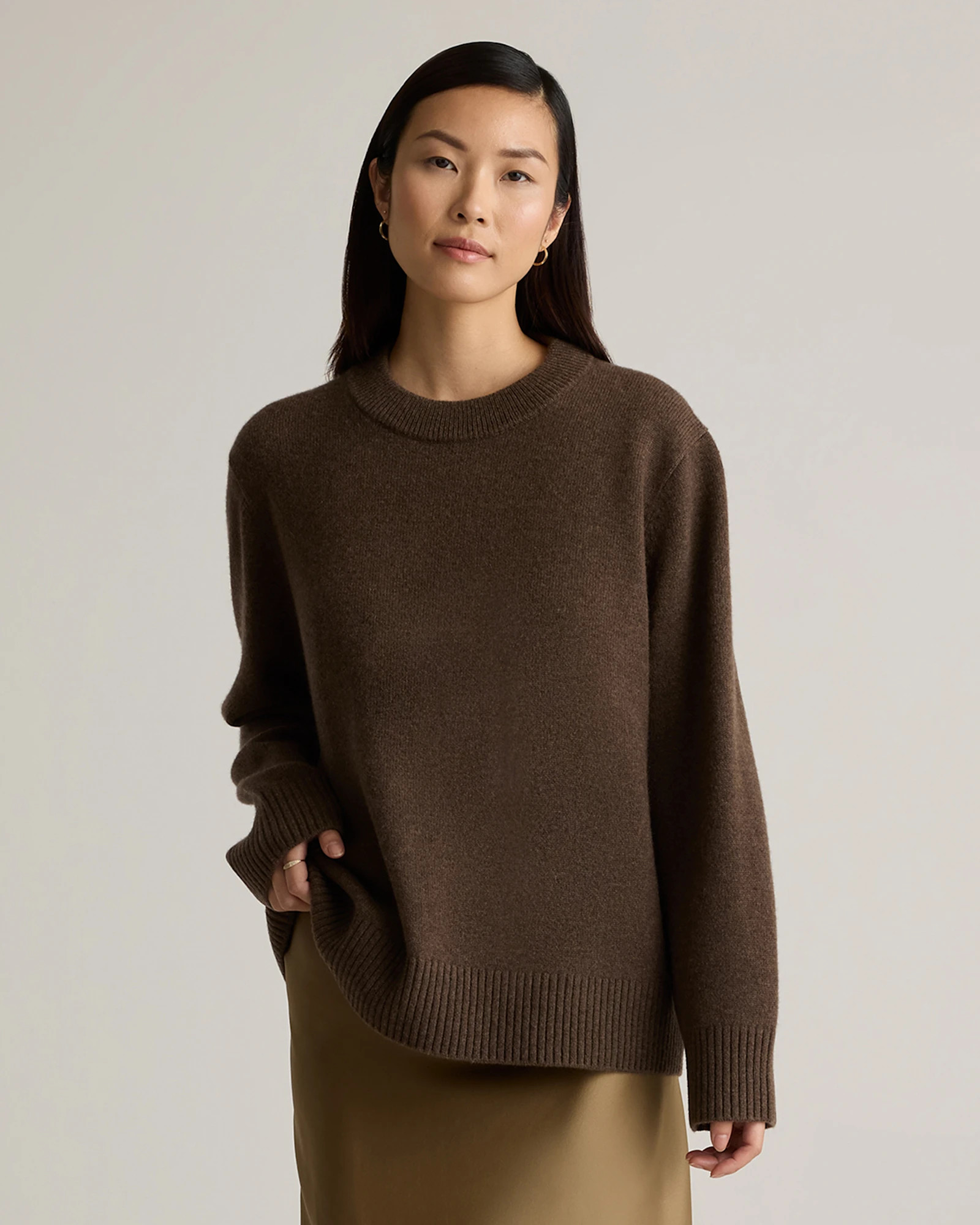 Mongolian Cashmere Oversized Crewneck Sweater in Brown | Quince