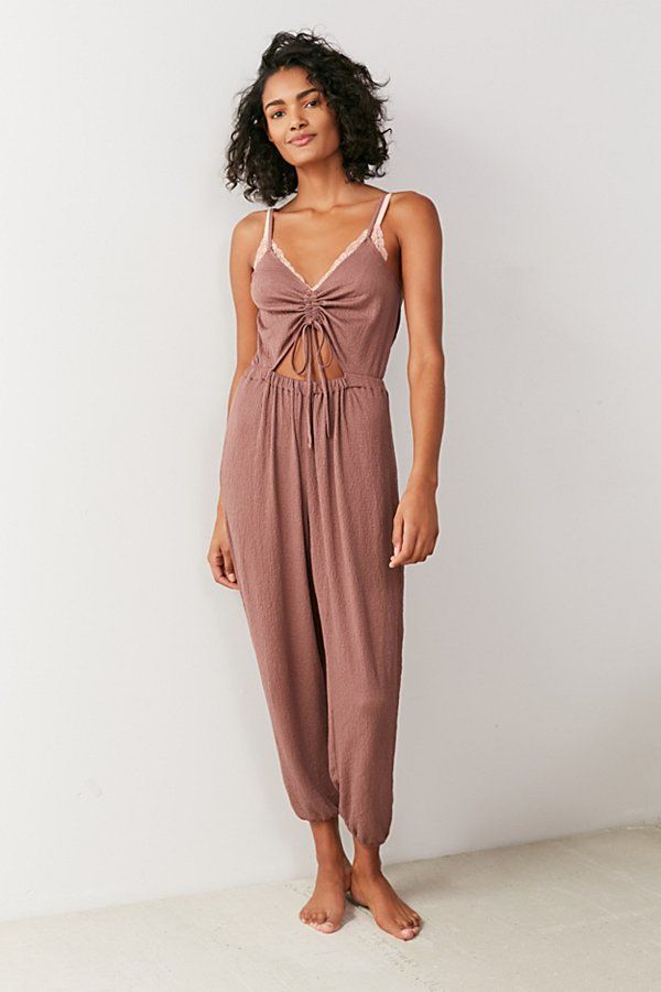 Out From Under Elsie Cinched Cutout Jumpsuit - Brown XS at Urban Outfitters | Urban Outfitters (US and RoW)