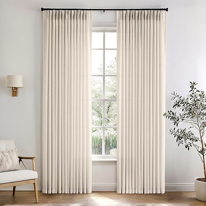 ANRODUO Birch Pinch Pleated Linen Curtains 90 Inch Length 2 Panels Boho Farmhouse Pleated Drapes ... | Amazon (US)