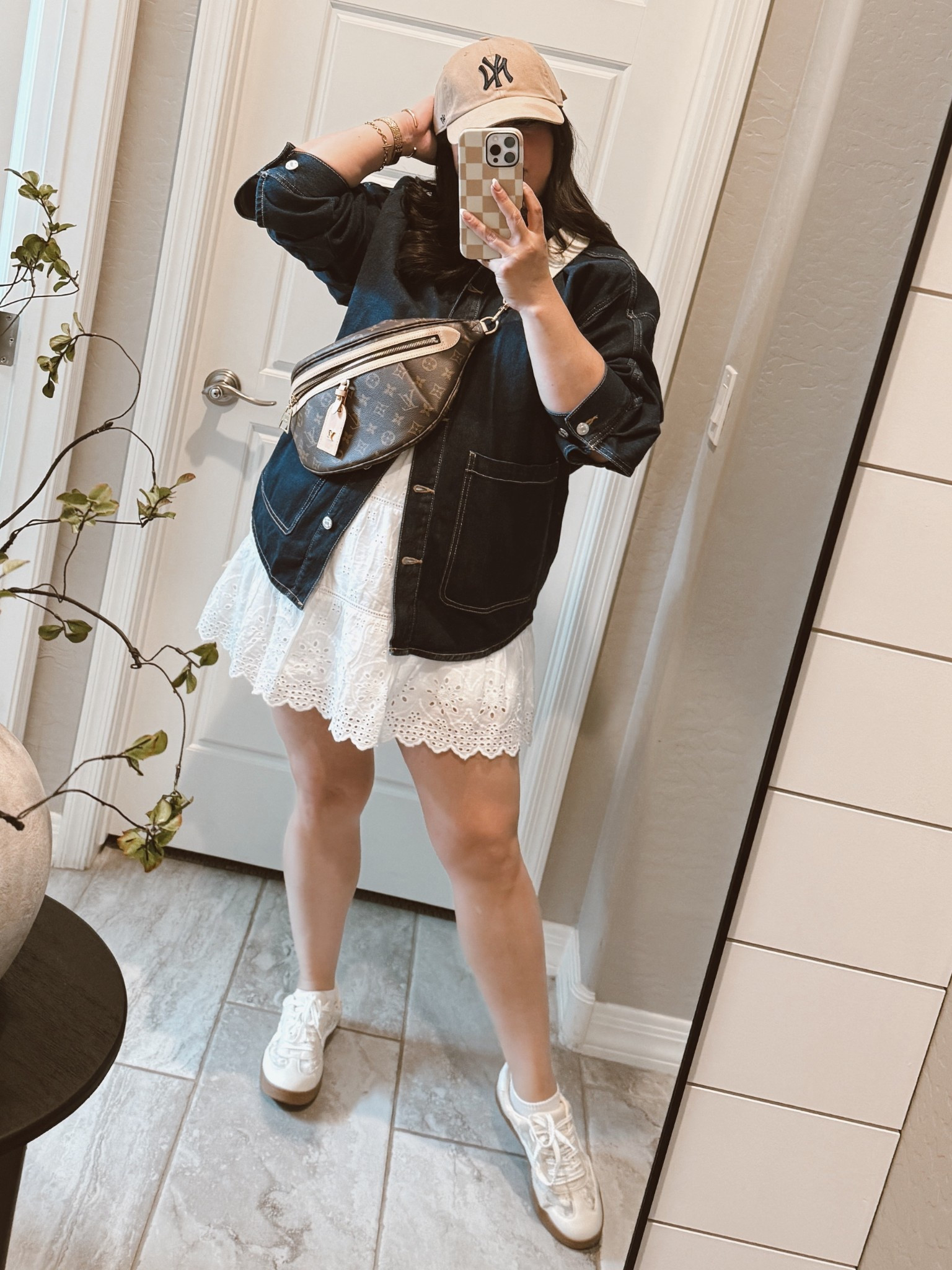 Jean shirt outfit - mid size summer outfits - NY hat - White tennis shoes 

#LTKPlusSize #LTKStyleTip #LTKFindsUnder50