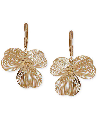 Gold-Tone Open Flower Leverback Drop Earrings | Macy's