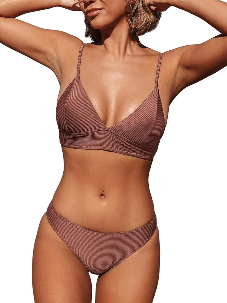 CUPSHE Women Bikini Set Solid Color Sexy Triangle Two Piece Swimsuit | Amazon (US)