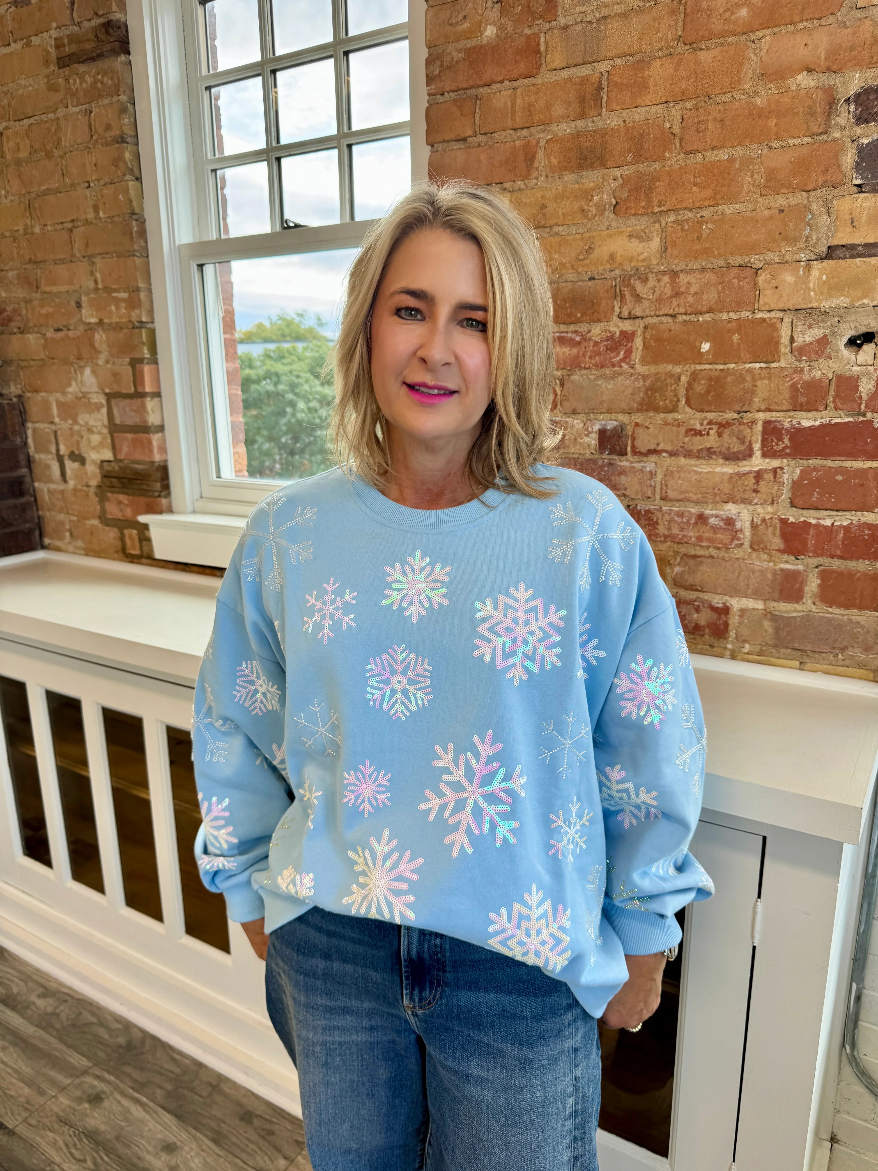 Iridescent Snowflake Sweatshirt Large | Extremely Refined Boutique