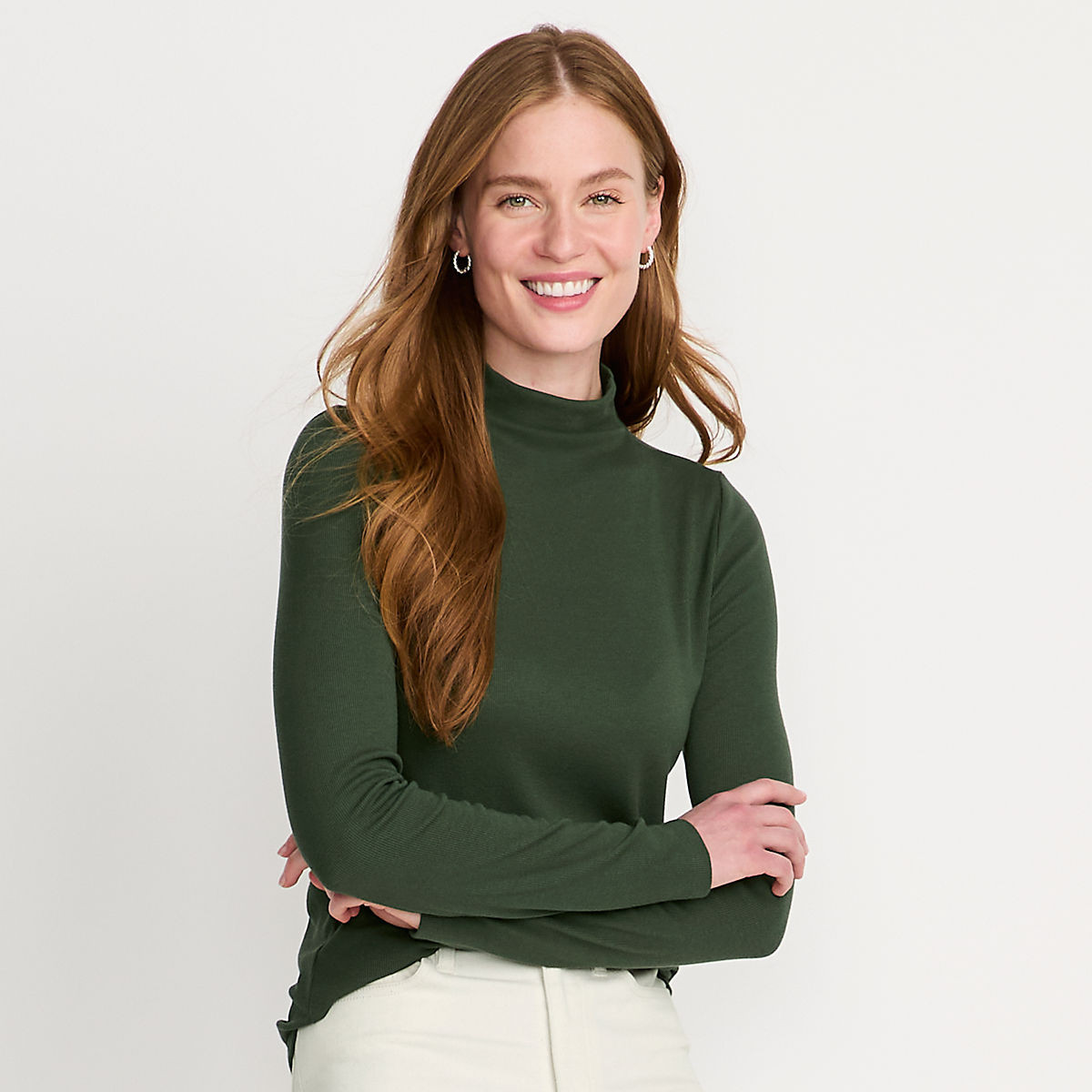 Women's Drapey Rib Skimming Long Sleeve Mock Neck | Lands' End (US)