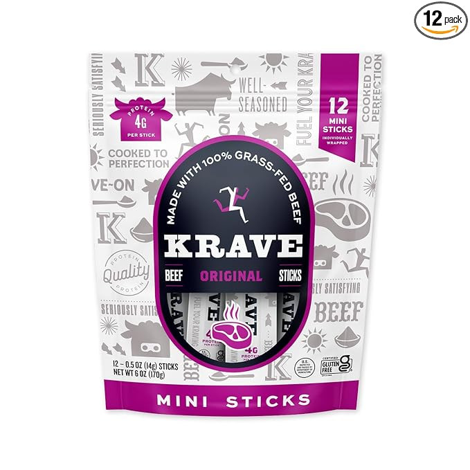 Krave, Meat Sticks Minis, Original Beef flavor - (0.5 Ounce Sticks, Pack of 12) - 100% Grass Fed ... | Amazon (US)