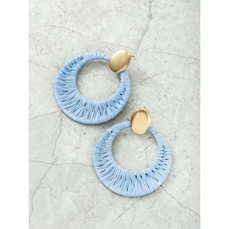 Time and Tru Woven Raffia and Goldtone Earring, Blue, 1 Pair | Walmart (US)