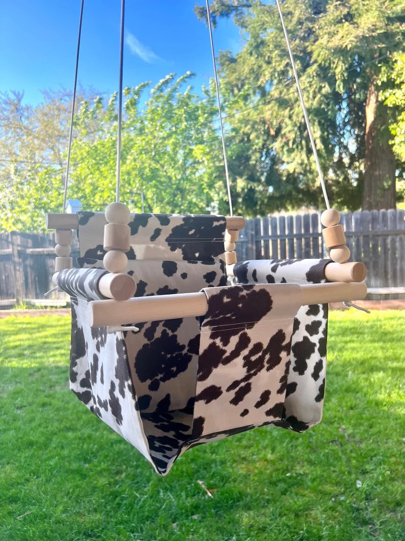 Brown Cow Print Baby Toddler Fabric Swing Minimalistic Baby Shipped in 3 Days Customized Gift - E... | Etsy (US)