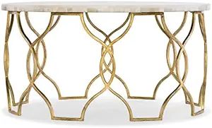 Beaumont Lane Traditional 36" Round Living Room Coffee Table in Gold and Stone | Amazon (US)