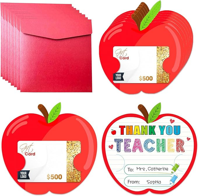 JUESMOS 8 Pack Teacher Gift Cards Holder Teacher Appreciation Week Apple Card Holder Money and Gi... | Amazon (US)