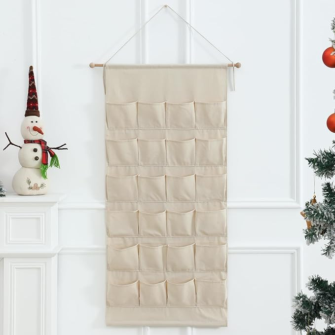 MONOBLANKS Fabric Christmas Advent Calendar with Pockets,Reusable Natural 24 Days Countdown Adven... | Amazon (US)