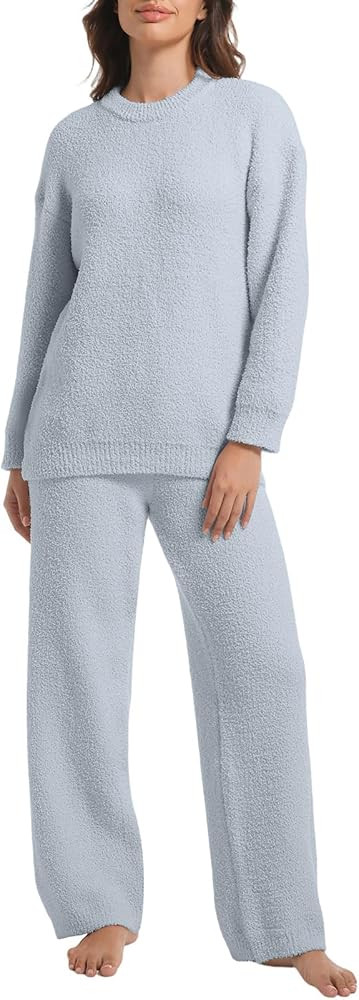 2 Piece Fleece Pajamas for Women Set Loungewear Outfits Knit Sweater Womens Long Sleeve Fuzzy Paj... | Amazon (US)