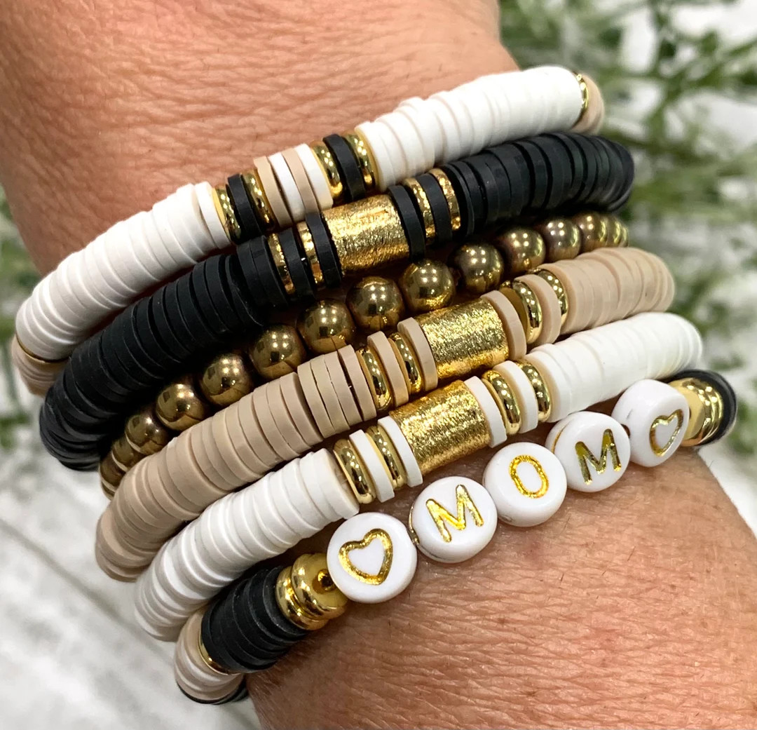 Heishi Bracelet Set for Women Custom, Boho Jewelry With Name, Trendy Jewelry for Teen Girl, Stack... | Etsy (US)