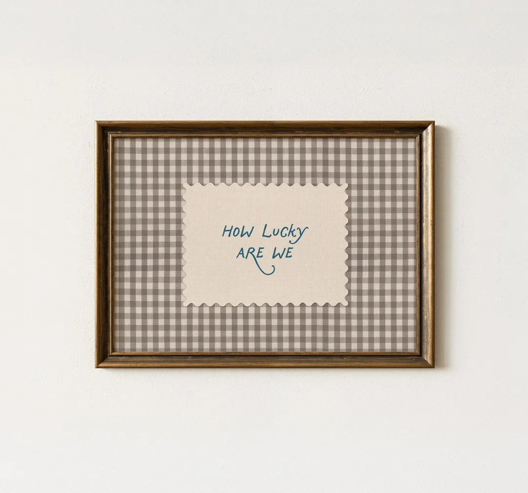 Retro 'How Lucky Are We' art print, Vintage Gingham Wall Art, Striped Art Print, Vintage Nursery ... | Etsy (US)