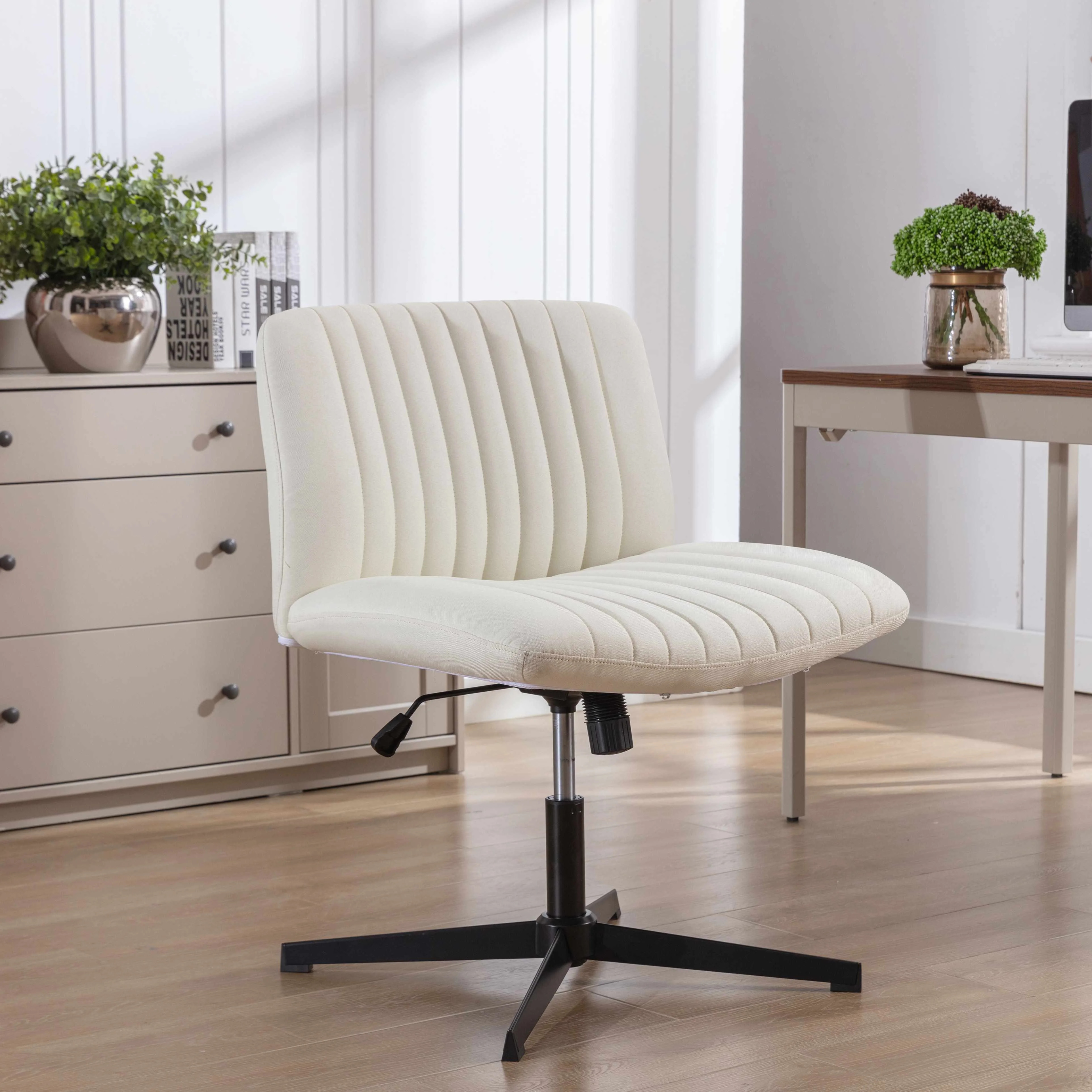 Snugway Ultra-Wide Fabric Padded Side Desk Makeup Chair, Cream | Walmart (US)