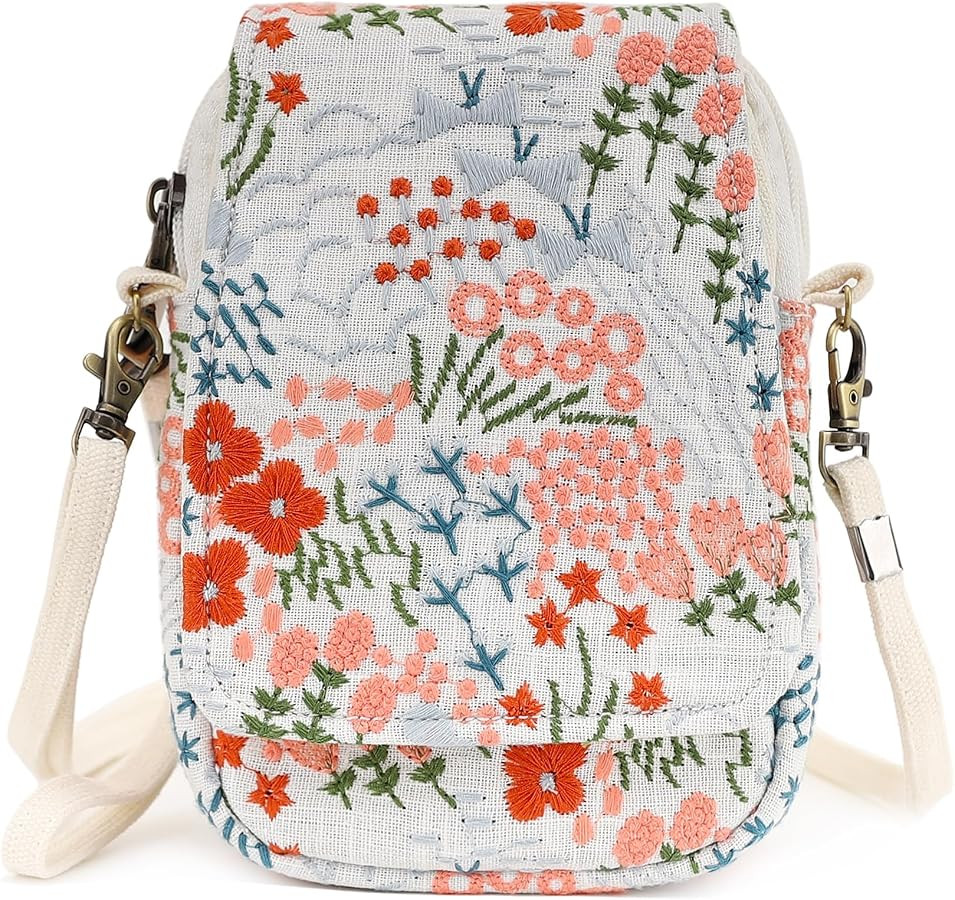 SILKAREA Embroidered Cute Mini Crossbody Bag for Women Small Handbags Wristlet Wallet Bag Cell-phone Pouch Coin Purse | Amazon (US)
