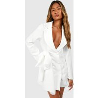 Womens Bow Detail Double Breasted Blazer Dress - White - 4 | boohoo (US & Canada)
