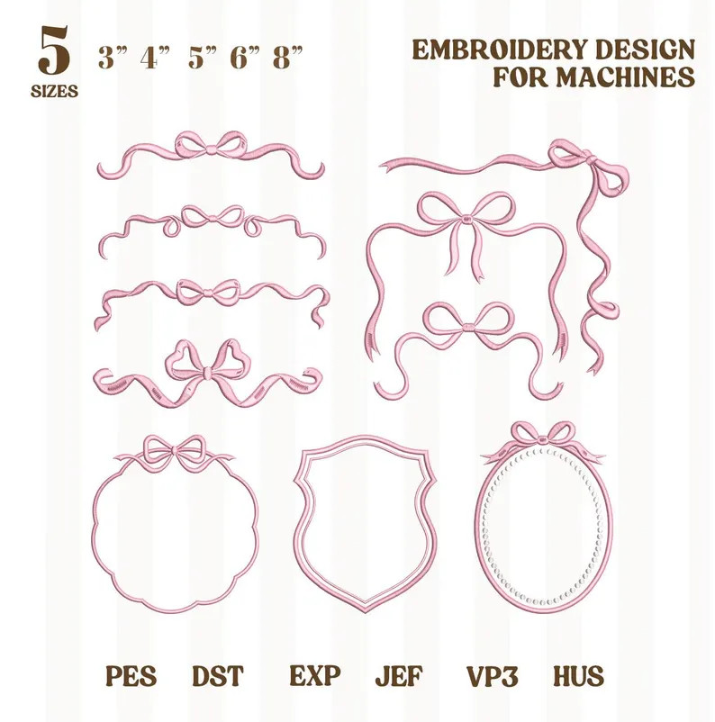 Ribbon Bow Wreath Crest Monogram Frame Machine Embroidery Design Collection, Monogram Frame Embro... | Etsy (Global)