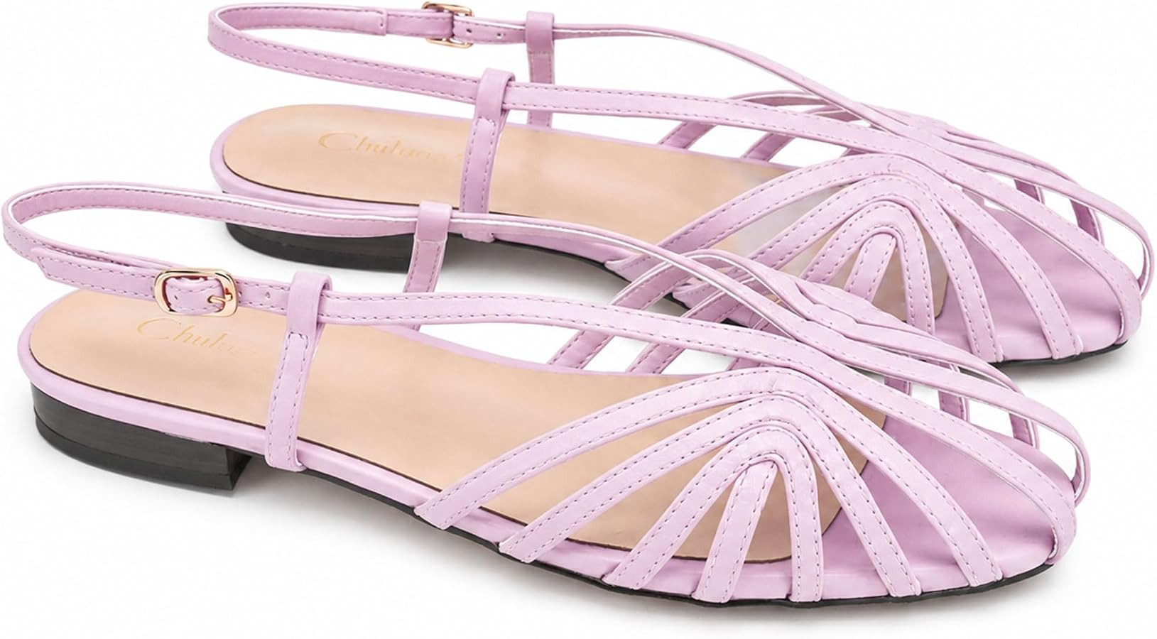 Square Toe Slingback Flat Sandals for Women Low heel Ankle Buckle Strap Sandals Slip on Slides Su... | Amazon (US)