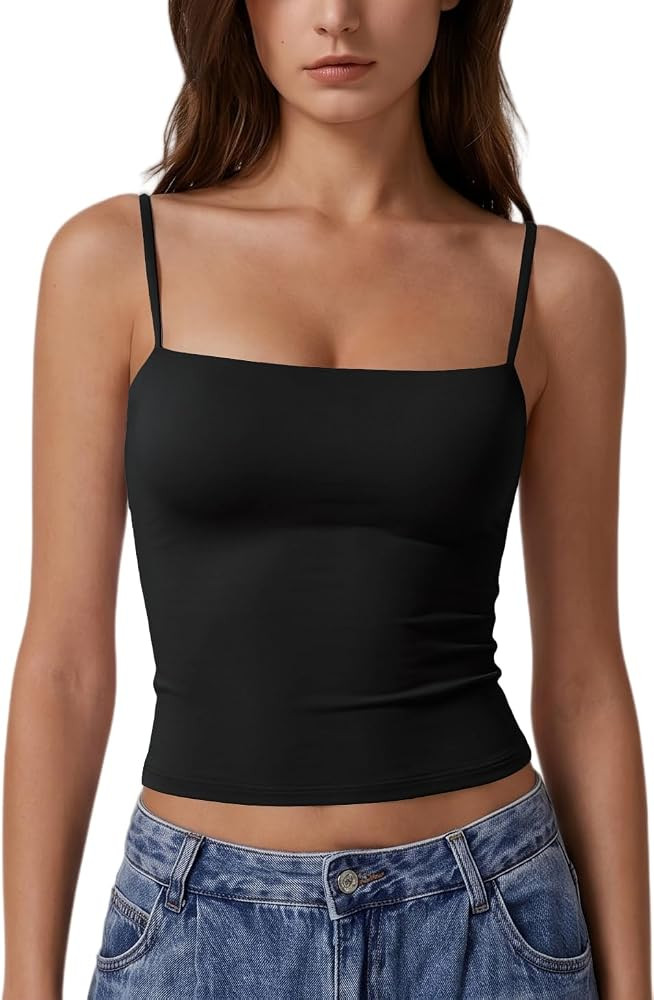 Vest Tops Women UK Sleeveless Square Neck Tank Top Slim Fit Spaghetti Strap Camisole Summer Y2K G... | Amazon (UK)