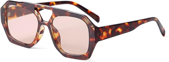 ADE WU Trendy Square Aviator Sunglasses for Women Thick Frame Double Bridge Geometric Sun Glasses | Amazon (US)