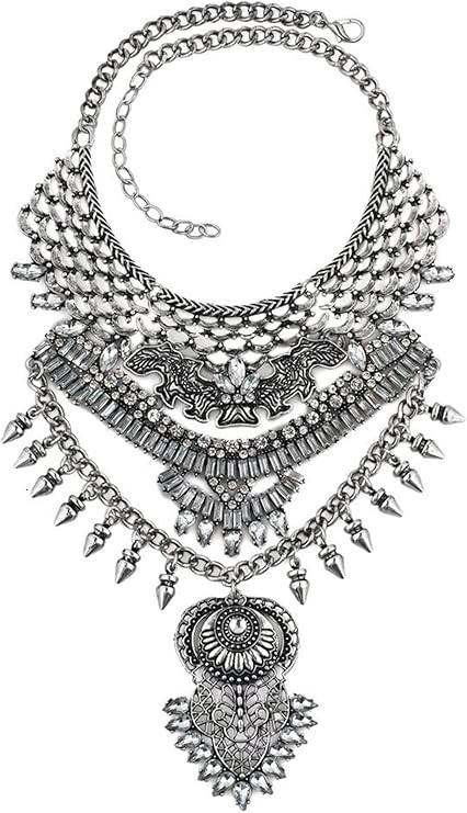 Long Tassel Chunky Boho Coin Statement Necklace For Women Silver | Amazon (US)