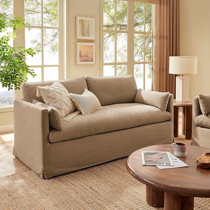 Modway Wellfleet Linen-Blend Slipcovered Loveseat in Almond – 73 Inch Upholstered Fabric 2 Seat... | Amazon (US)
