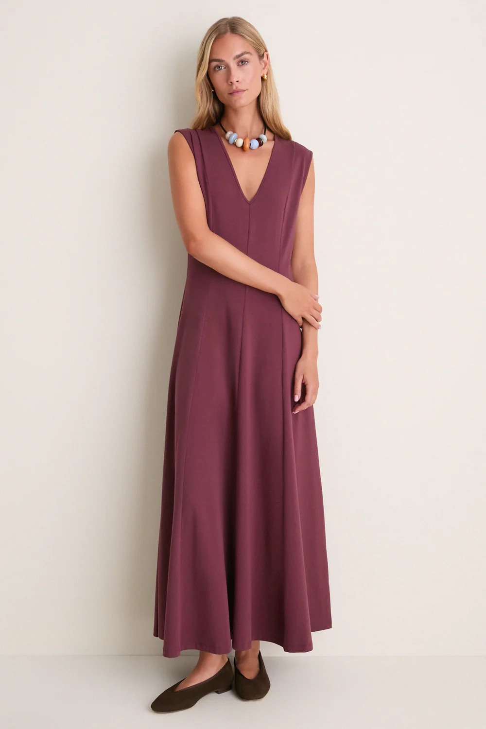 Wine Cotton Jersey Agnes V-neck Dress | Tuckernuck (US)