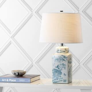 Audrey 24.5 in. Blue/White Chinoiserie LED Table Lamp | The Home Depot