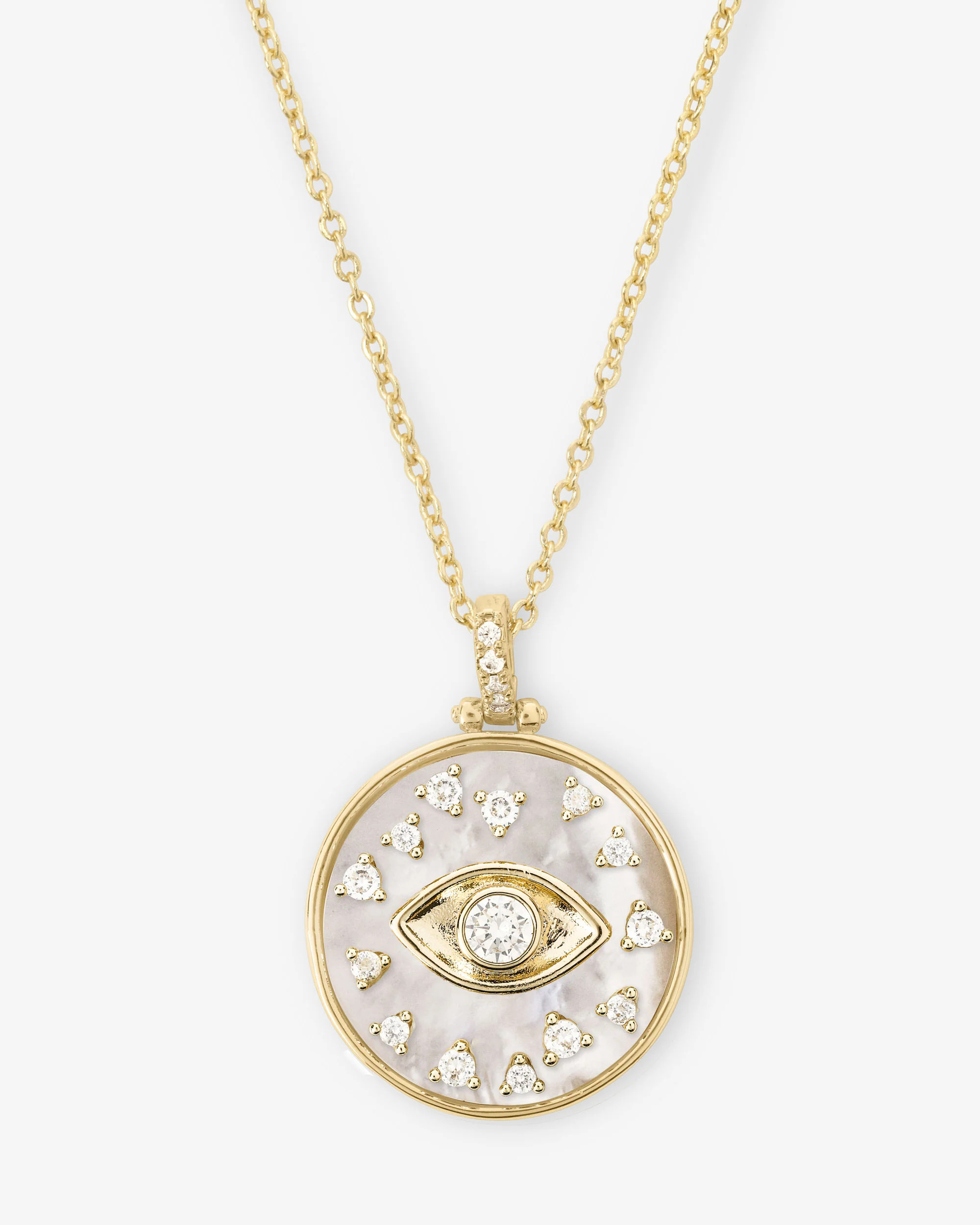 Evil Eye Medallion Necklace - Gold|White Diamondettes | Melinda Maria Jewelry