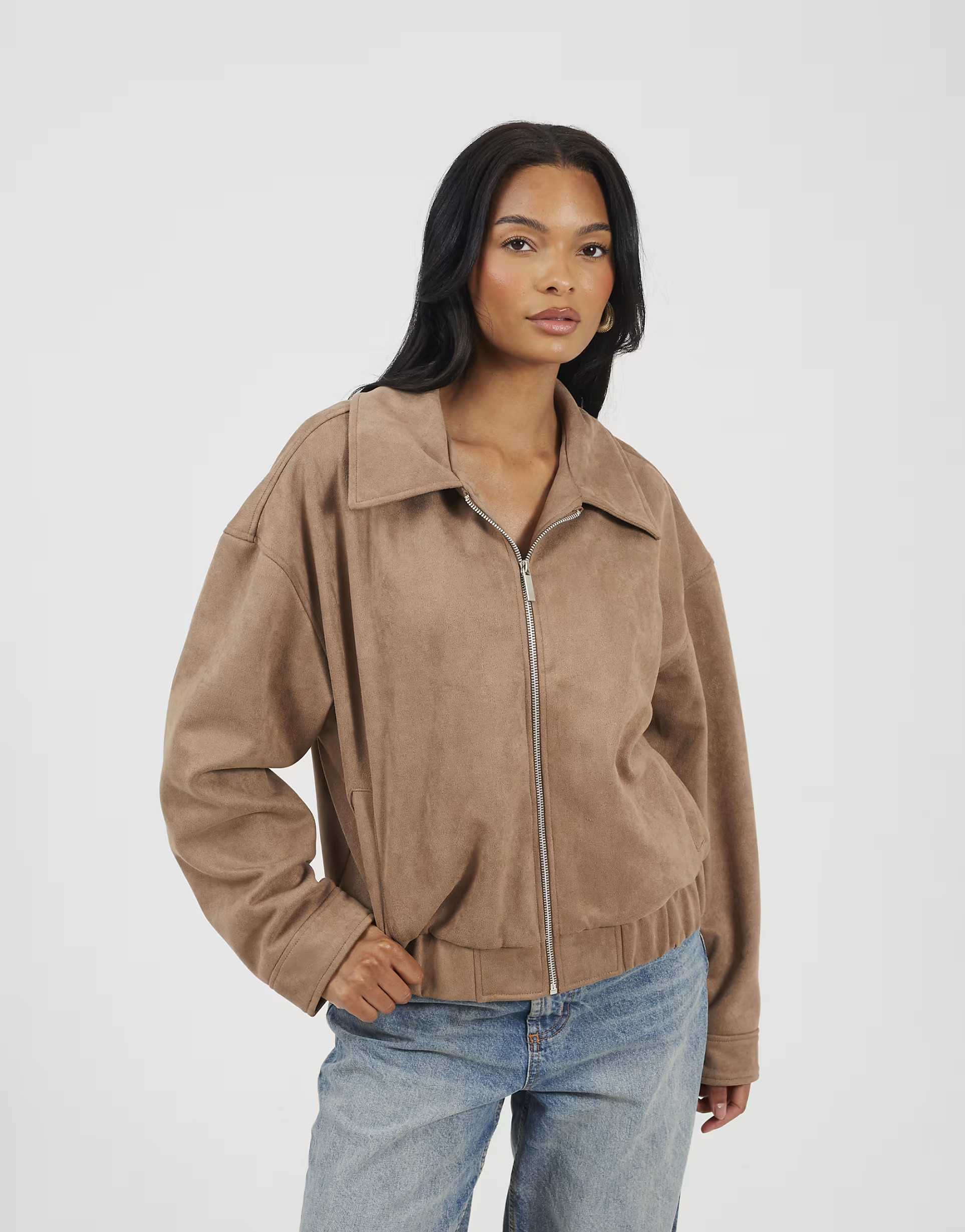 Brave Soul Faux suede bomber jacket in taupe | ASOS (Global)
