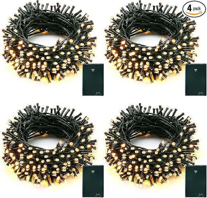 echosari 4 Pack Battery Operated Christmas String Lights, 13.2Ft 40 LED Dark Green Wire String Li... | Amazon (US)