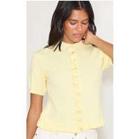 Yellow Knit Ruffle Detail Short Sleeve Cardigan | PrettyLittleThing US