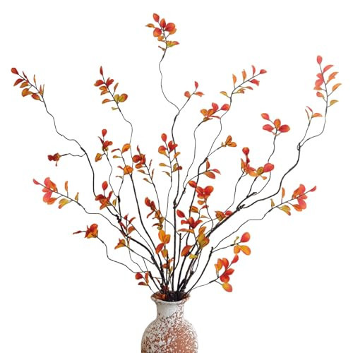 4 Pcs Fall Stems Artificial Ficus Branches, 47.2 Inch Faux Eucalyptus Stems Fall Decor, Fake Leaves Fall Decorations for Home, Autumn Table Decor Fall Branches for Vase Filler Centerpieces | Amazon (US)