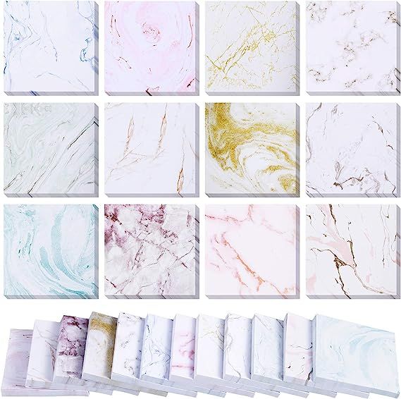 12 Pieces Marble Sticky Note Pads Marble Self-Stick Notes Adesive Memo Pads for Reminder Studying... | Amazon (US)