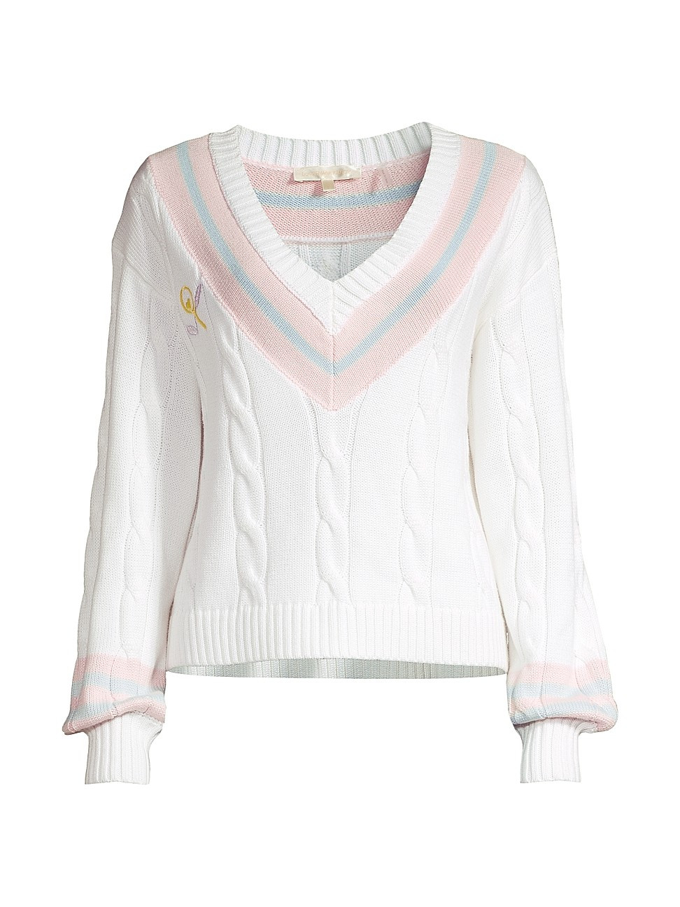 Women's Malaine Cable Knit V-Neck Sweater - Tennis Whites - Size Large | Saks Fifth Avenue