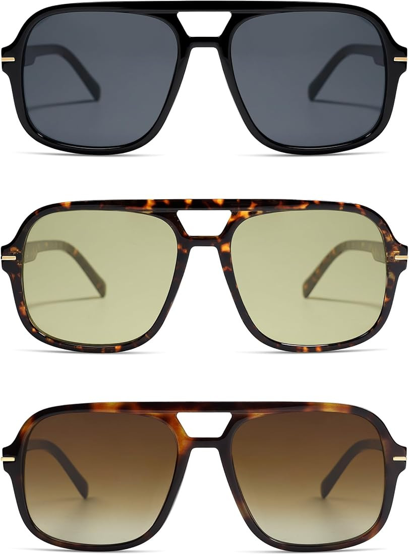 Retro Trendy Square Aviator Sunglasses Womens Mens 70s Classic Vintage Oversized Sun Glasses AR82... | Amazon (US)