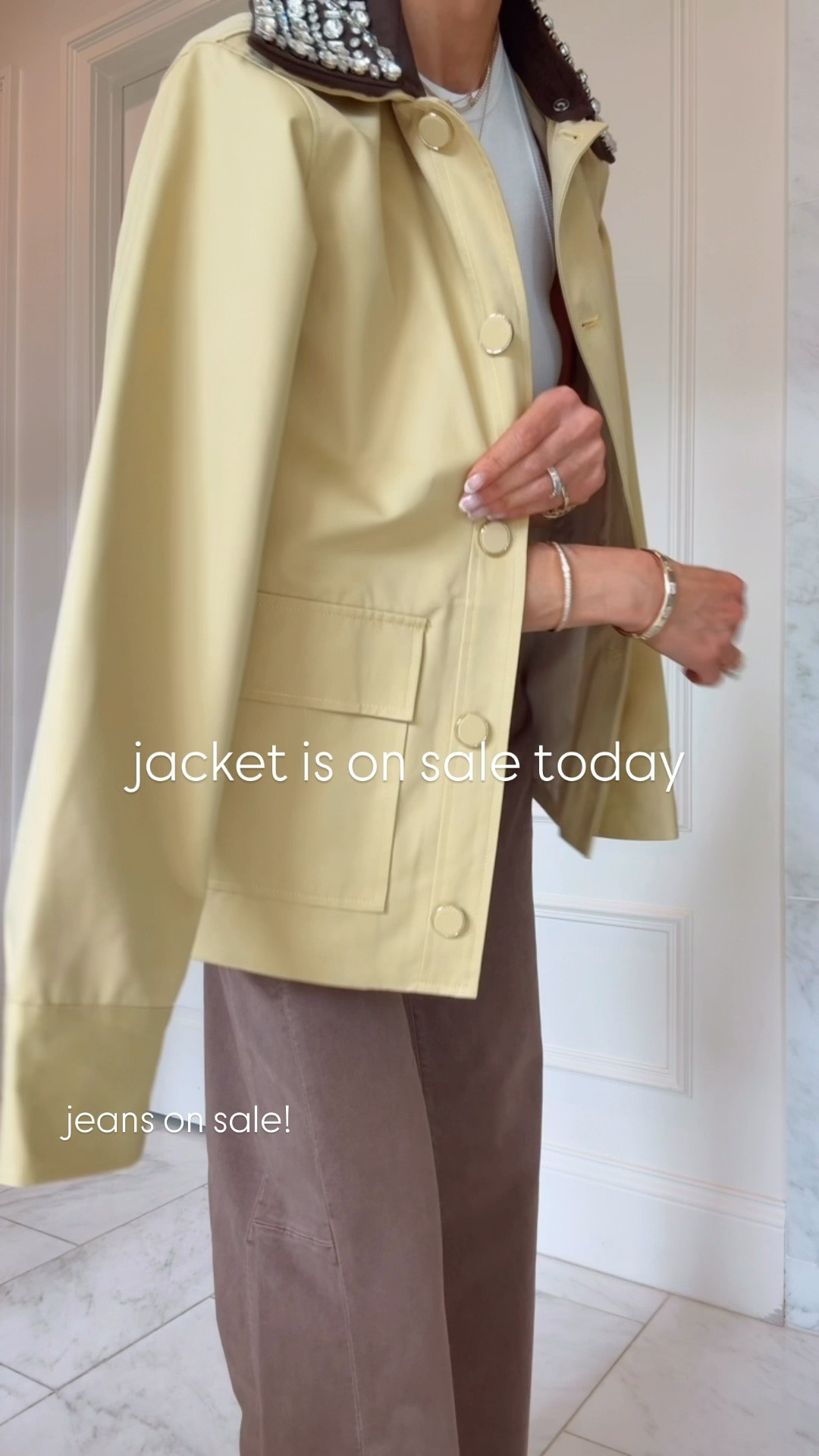 Both my jacket and my jeans are on sale! I'm wearing size small and jeans fit tts.
