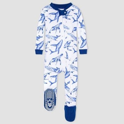 Burt's Bees Baby® Baby Boys' One Piece Whales Snug Fit Footed Pajama - Blue | Target