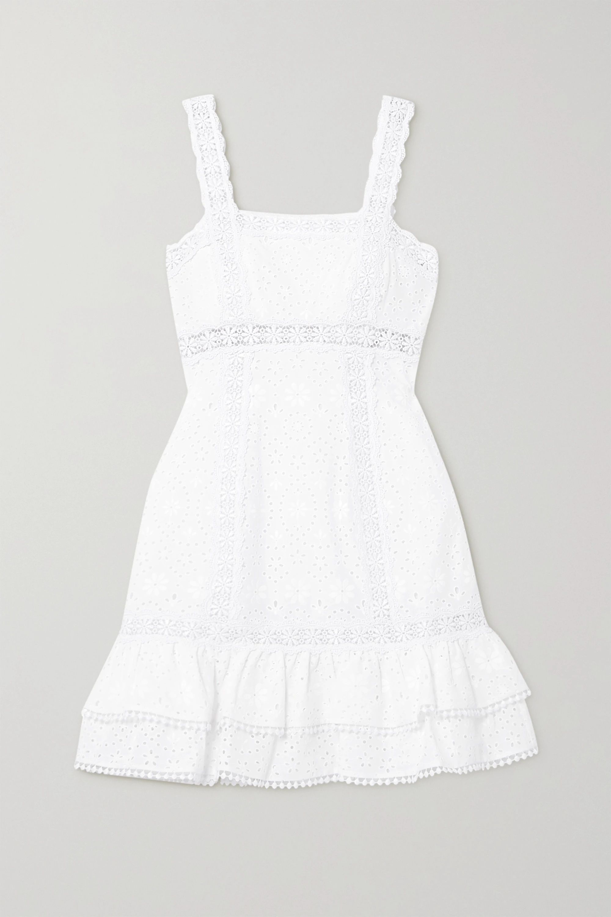 White Nawa crocheted lace-trimmed broderie anglaise cotton-blend mini dress | Charo Ruiz | NET-A-... | NET-A-PORTER (UK & EU)