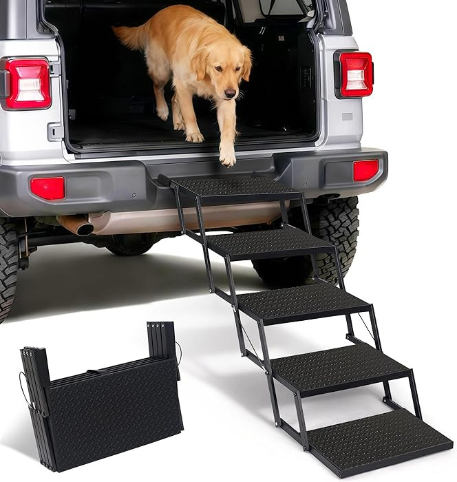 Foldable Dog Car Steps - Upgraded Non-Slip Pet Stairs for Large Dogs, Portable Metal Frame Dog Ra... | Amazon (US)