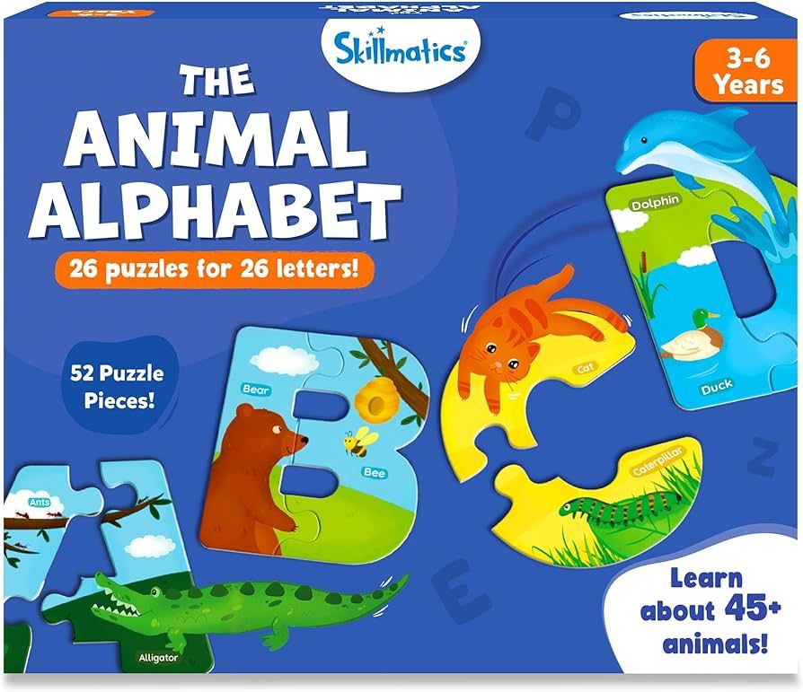 Skillmatics Animal Alphabet Puzzle - 52 Piece Jigsaw Puzzle for Preschoolers, Educational Toy for... | Amazon (US)