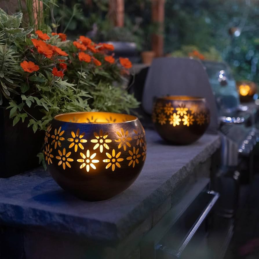 Original Solar Fire Bowl 8" (2-Pack) Outdoor Waterproof Solar Lanterns - Metal Porch Lights with ... | Amazon (US)
