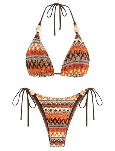 Amazon.com: ZAFUL Thong Bikini Sets for Women 2 Piece Sexy Bathing Suit Striped Triangle Bikini H... | Amazon (US)