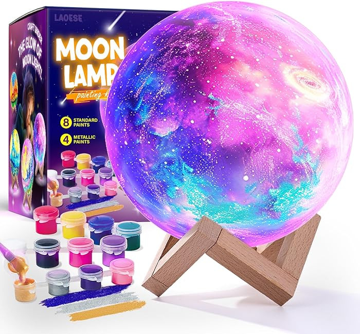 Paint Your Own Moon Lamp Kit, DIY 3D Moon Night Light with Space Figurines & Wooden Stand, Arts a... | Amazon (CA)