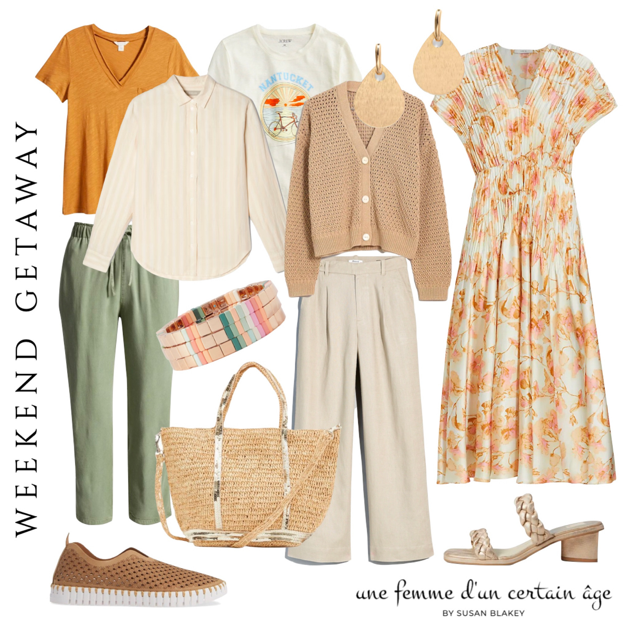 Easy weekend capsule wardrobe for your next getaway with linen separates, midi dress, graphic tee. 

#LTKSeasonal #LTKstyletip #LTKtravel