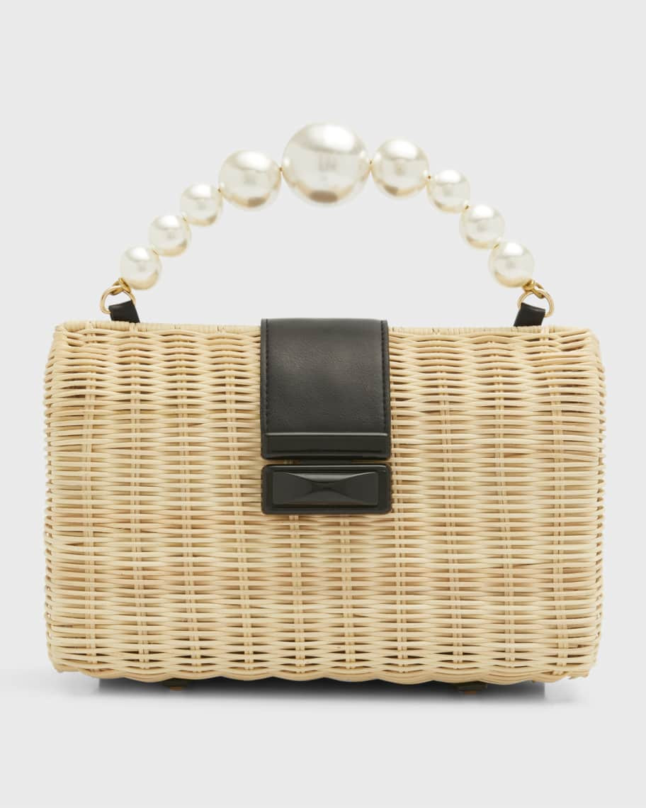 Coco Beaded Rattan Top-Handle Bag | Neiman Marcus