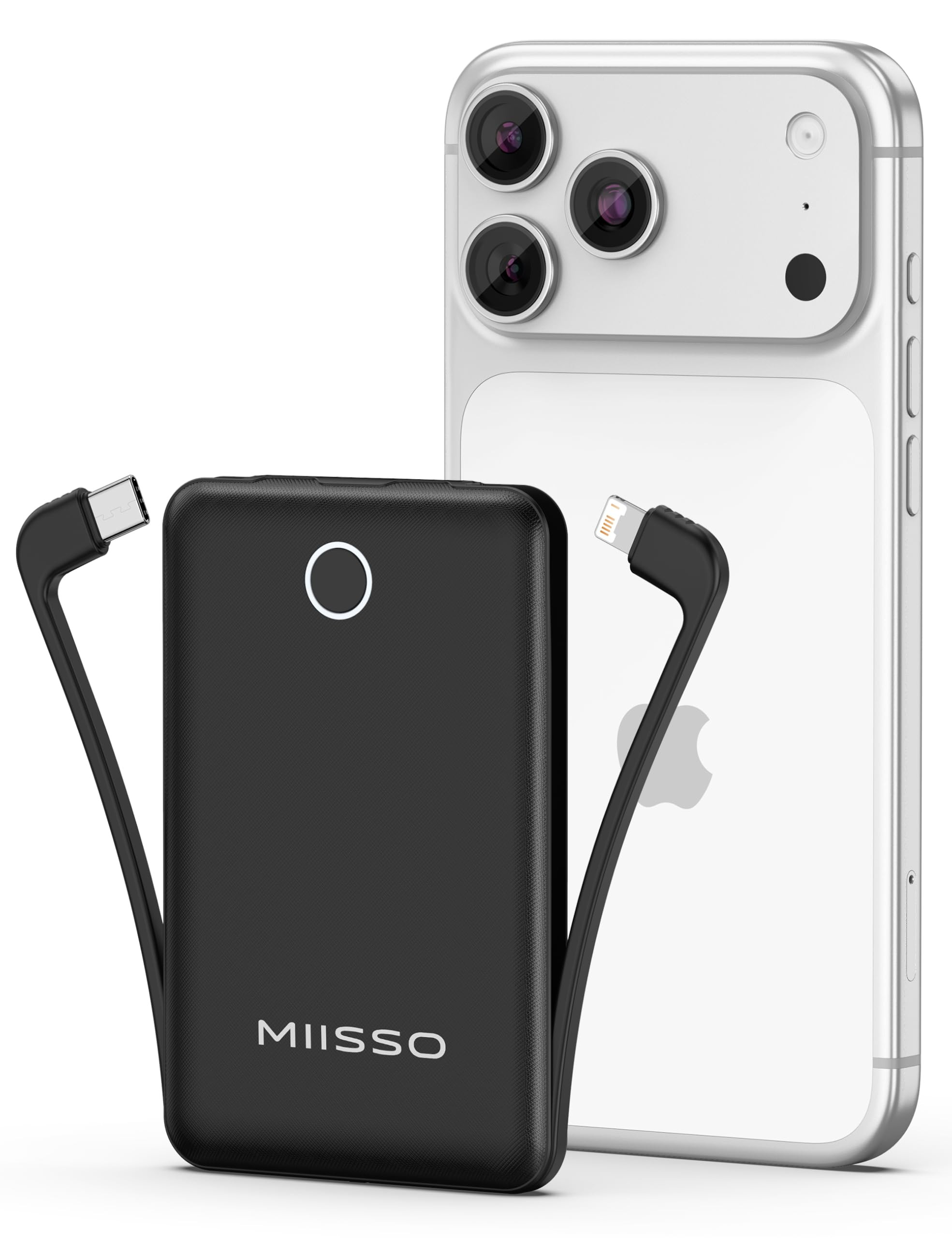 miisso 10000mAh Mini Portable Charger with Built in Cable, Pocket Size Power Bank Travel External... | Amazon (US)